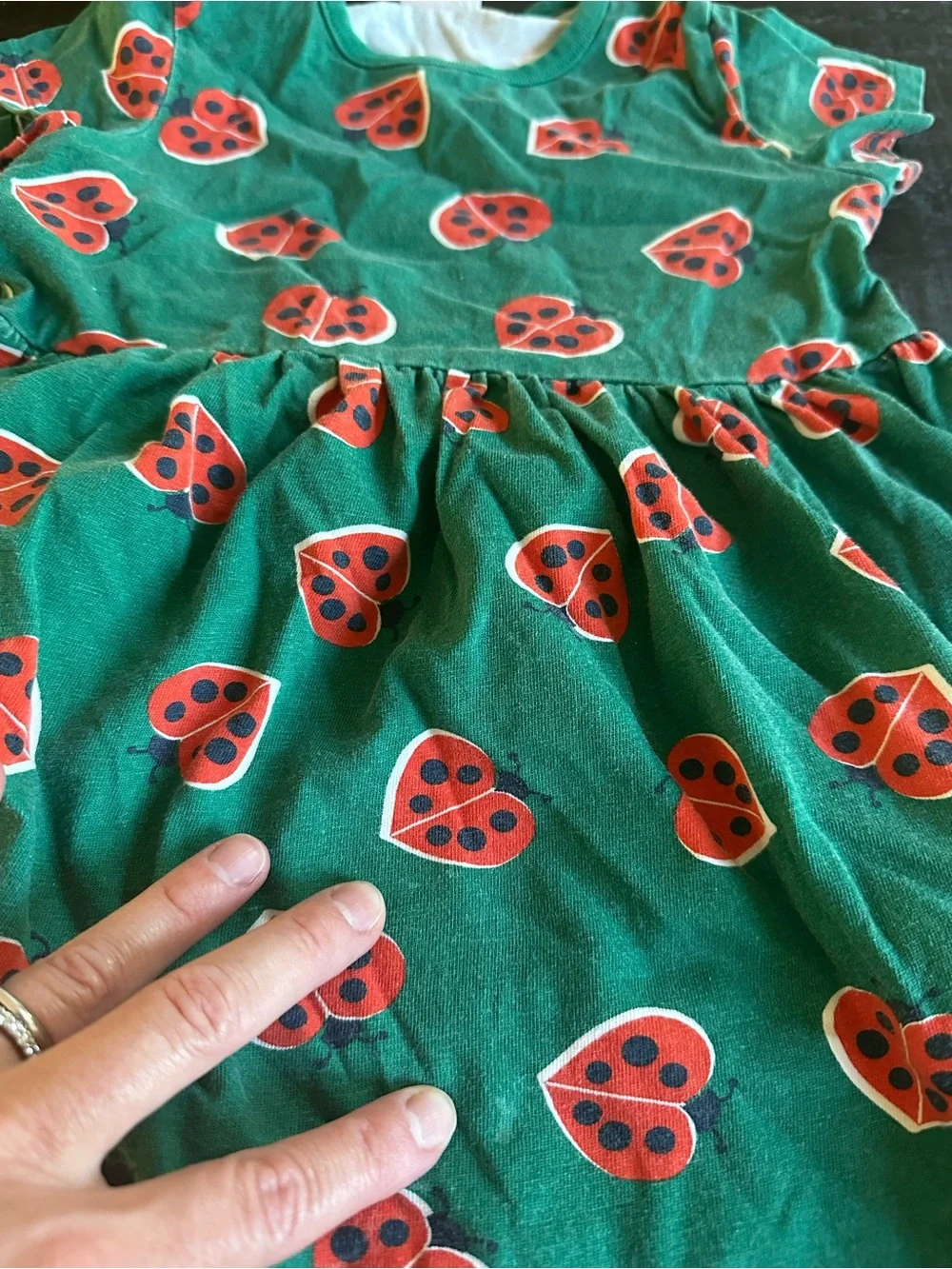 Hanna Andersson Green and Red Ladybug Print dress - 100% cotton- size 4